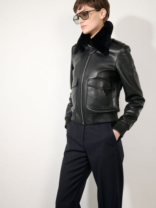 Black leather pilot jacket
