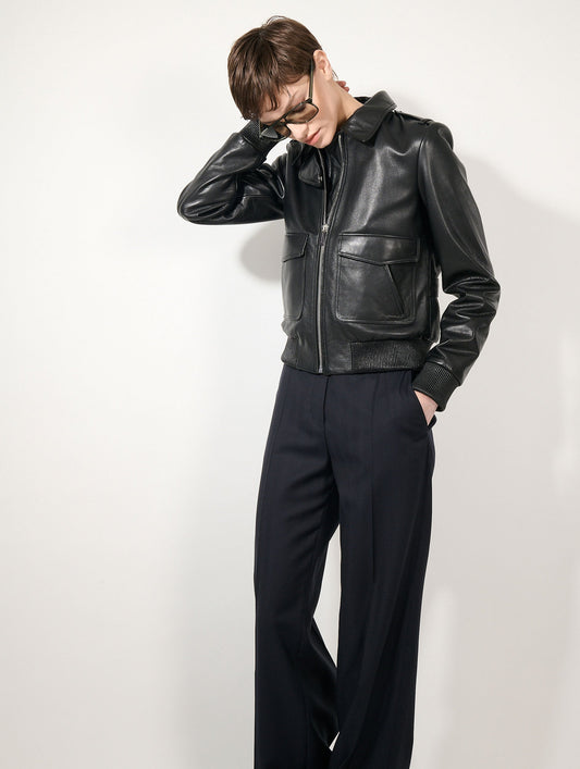Black leather pilot jacket
