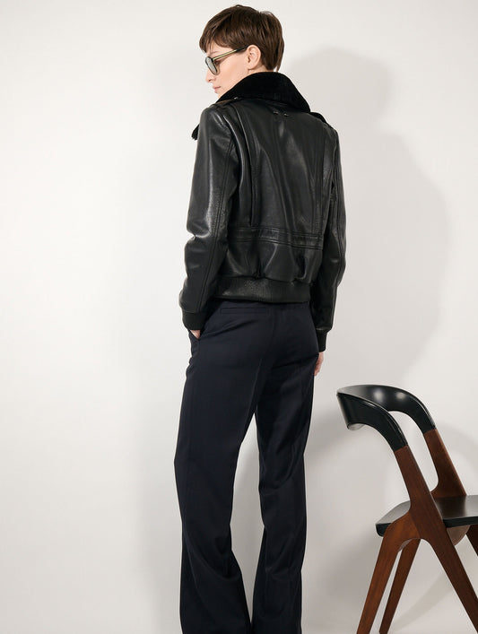 Black leather pilot jacket