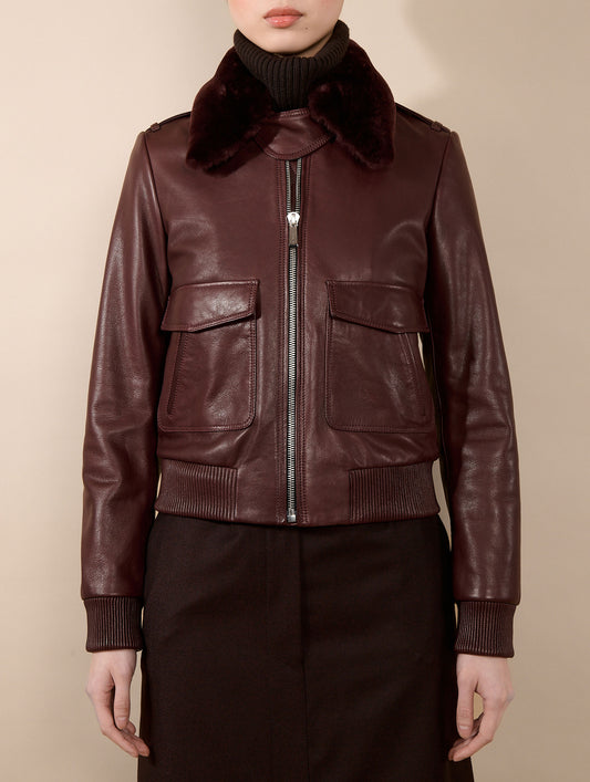 Burgundy leather pilot jacket