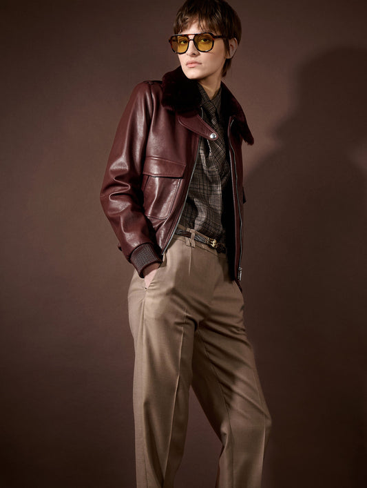 Burgundy leather pilot jacket