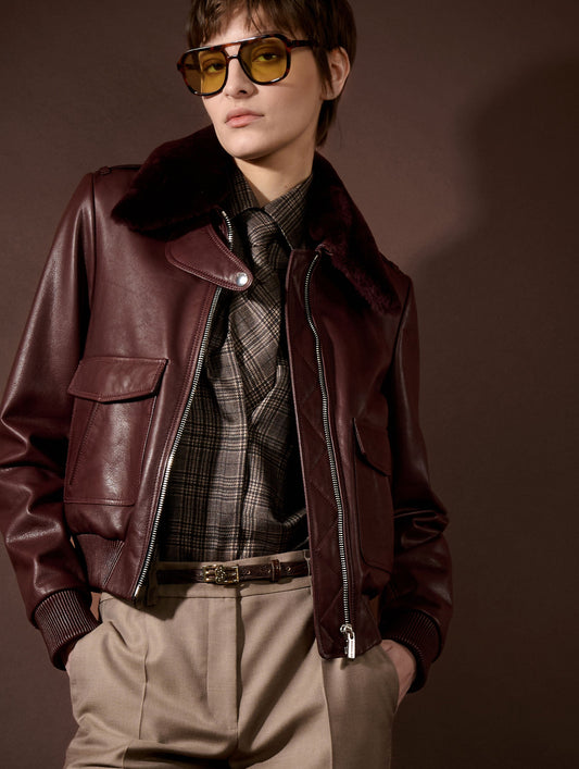 Burgundy leather pilot jacket