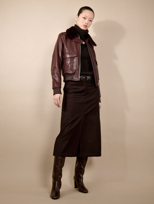 Burgundy leather pilot jacket