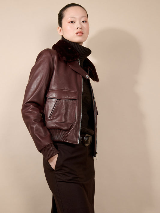 Burgundy leather pilot jacket