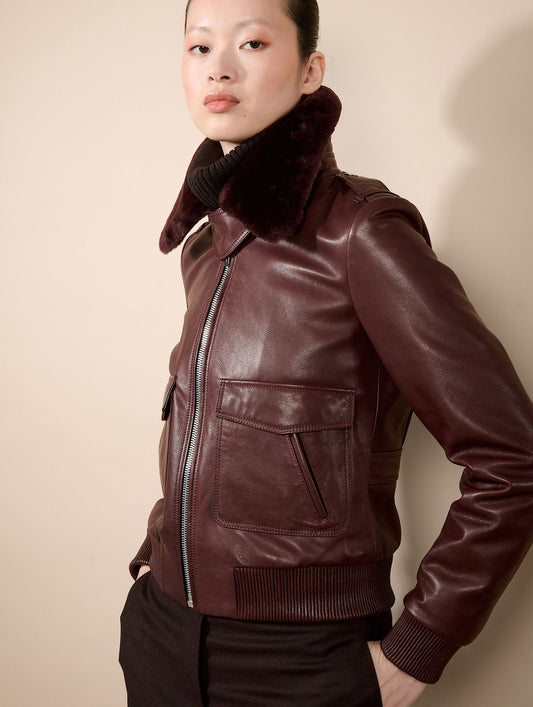 Burgundy leather pilot jacket