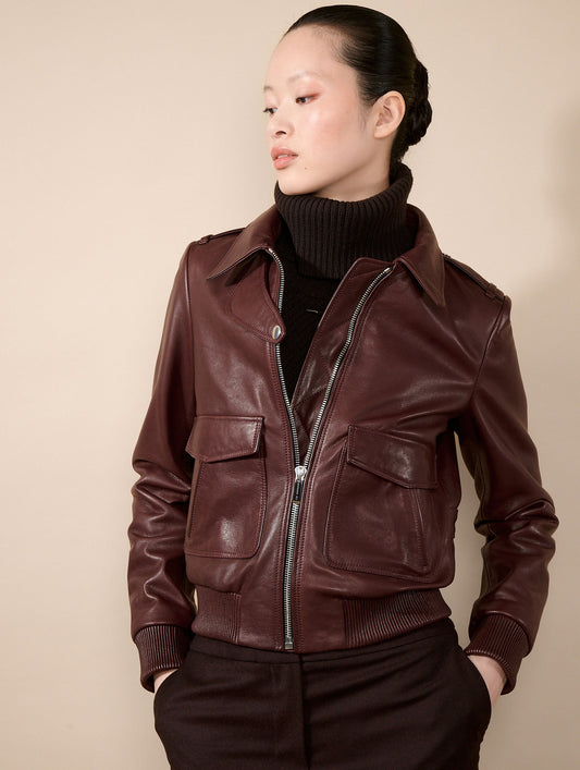 Burgundy leather pilot jacket