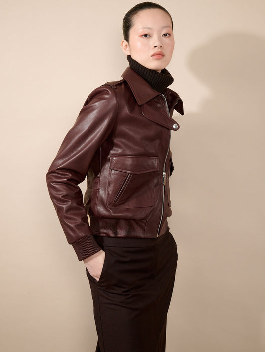 Burgundy leather pilot jacket