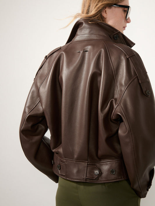 Coffee-coloured lambskin jacket