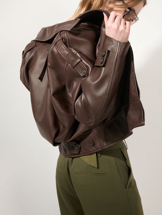 Coffee-coloured lambskin jacket