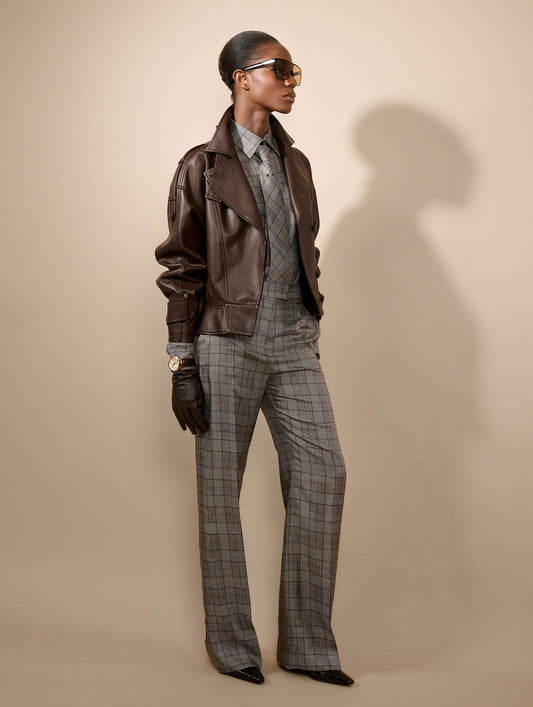 Coffee-coloured lambskin jacket