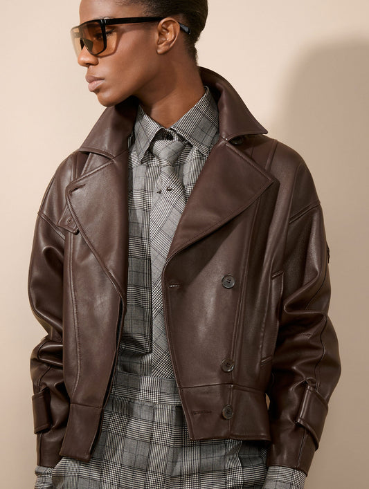 Coffee-coloured lambskin jacket
