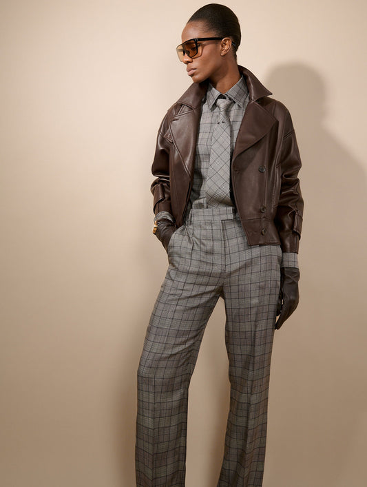 Coffee-coloured lambskin jacket