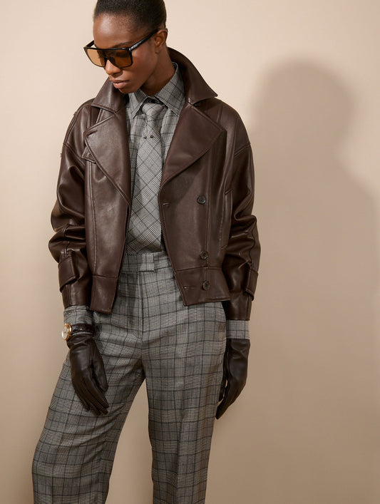 Coffee-coloured lambskin jacket
