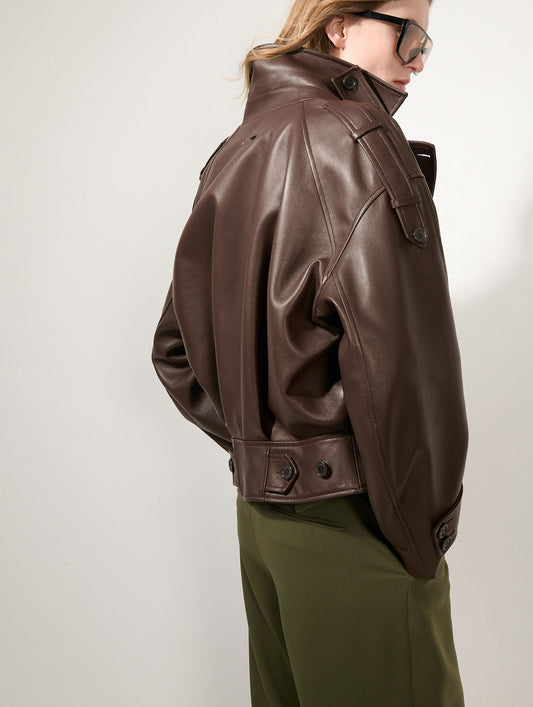 Coffee-coloured lambskin jacket