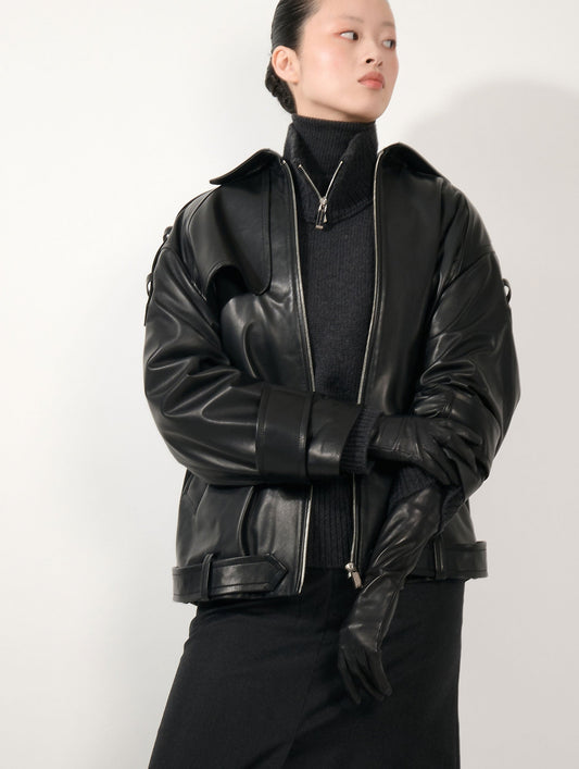Black oversized lambskin jacket