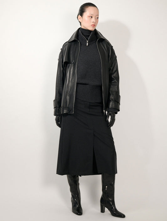 Black oversized lambskin jacket