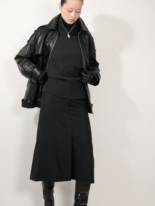 Black oversized lambskin jacket