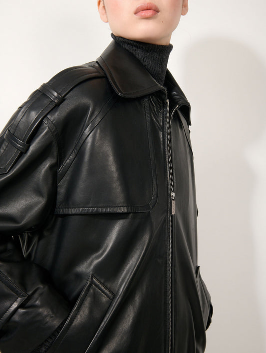 Black oversized lambskin jacket