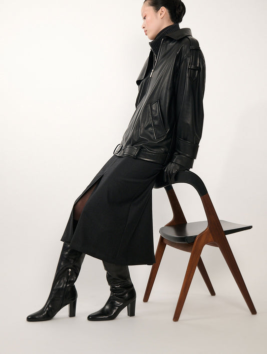 Black oversized lambskin jacket