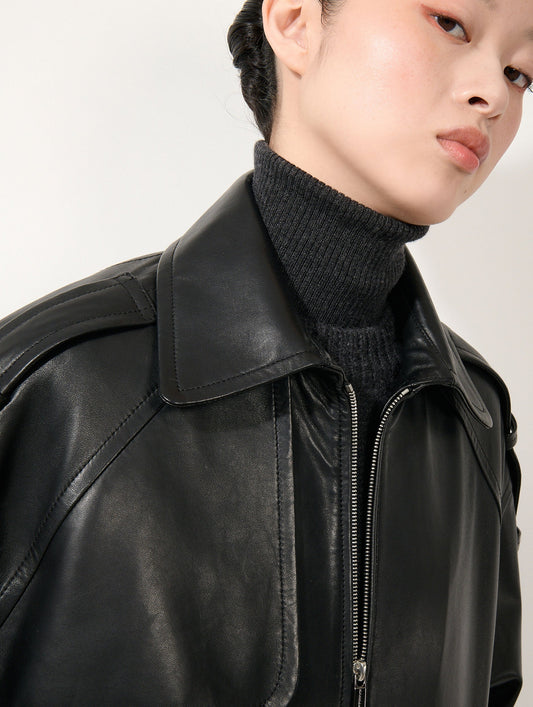 Black oversized lambskin jacket