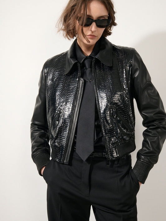 Black leather and elaphe jacket
