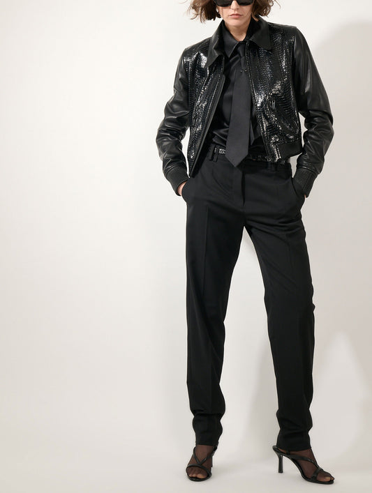 Black leather and elaphe jacket