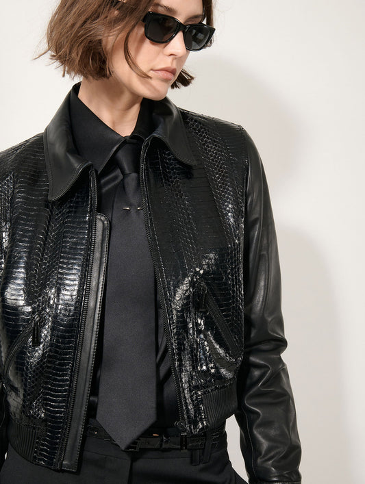 Black leather and elaphe jacket