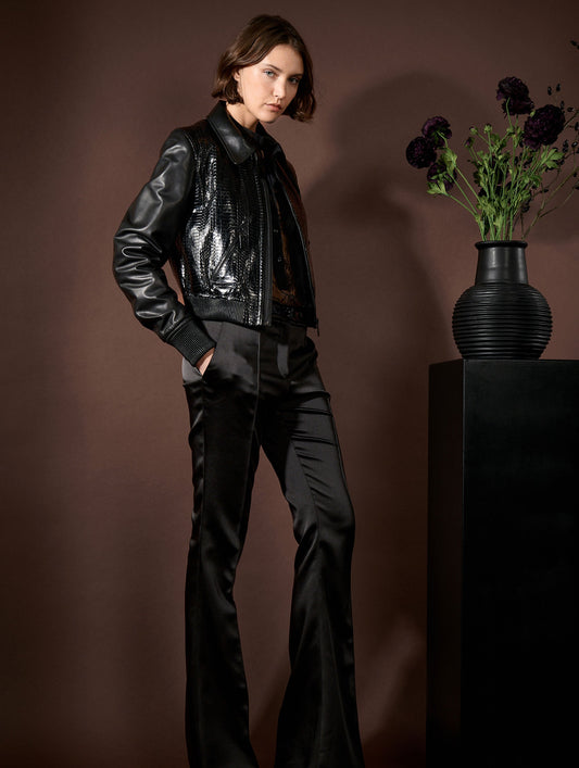 Black leather and elaphe jacket