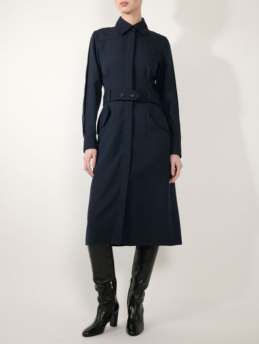 Dark navy wool cover coat dress
