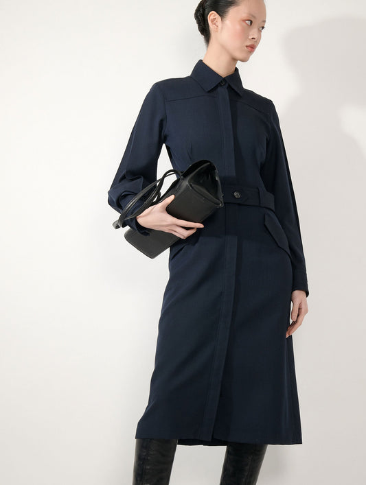 Dark navy wool cover coat dress