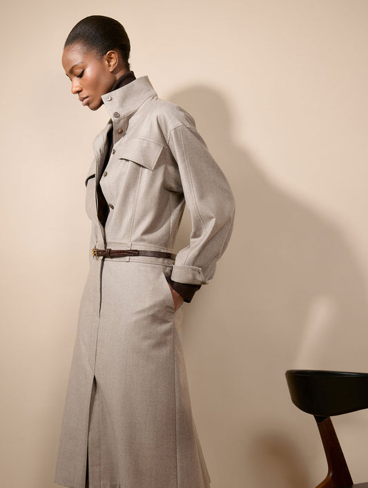 Greige buttoned flannel dress