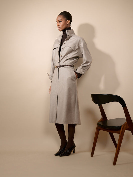 Greige buttoned flannel dress