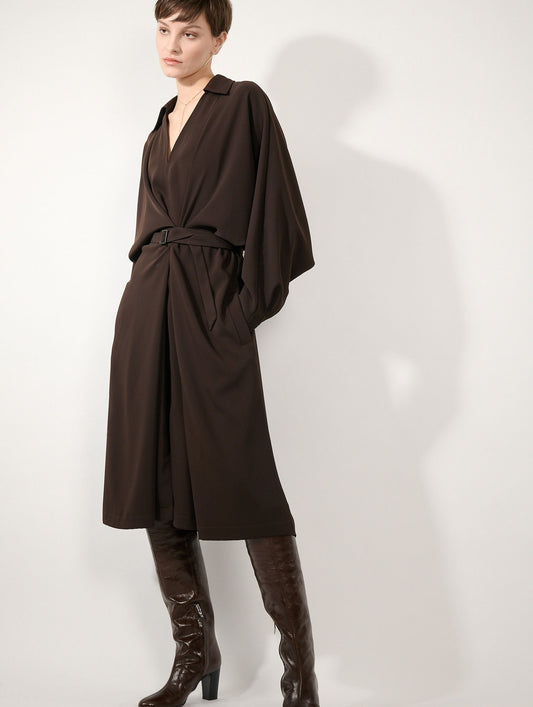 Mocha fluid crepe belted dress