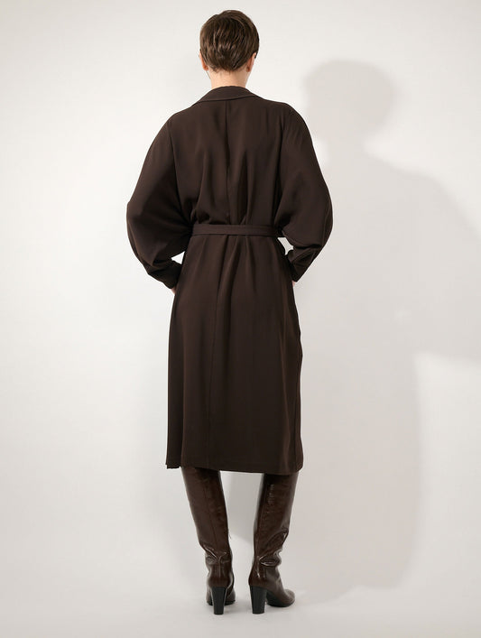 Mocha fluid crepe belted dress