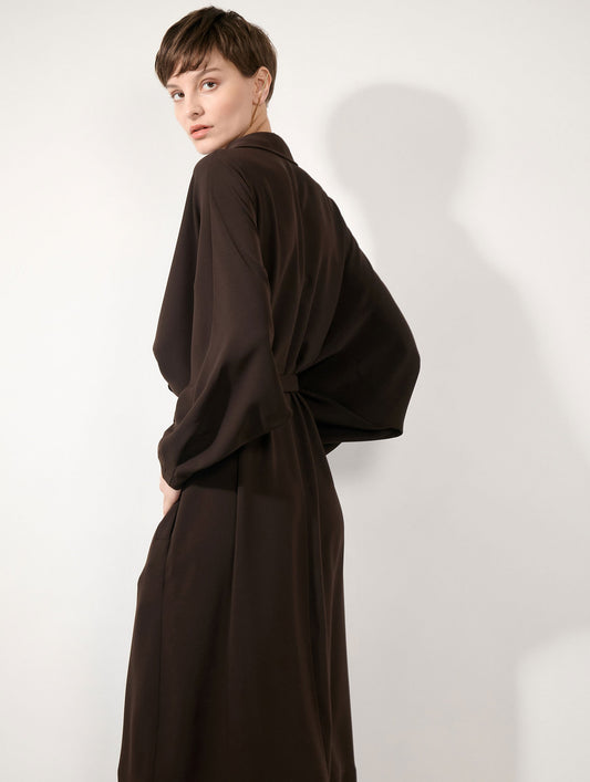 Mocha fluid crepe belted dress