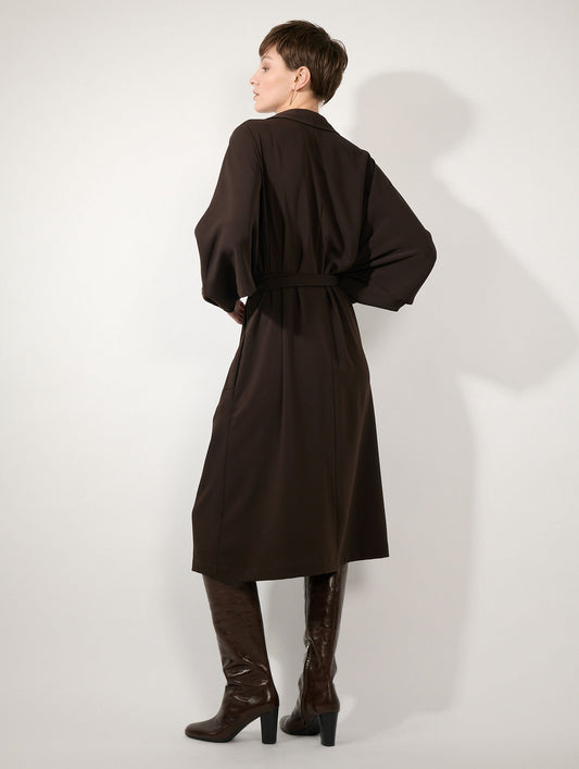 Mocha fluid crepe belted dress
