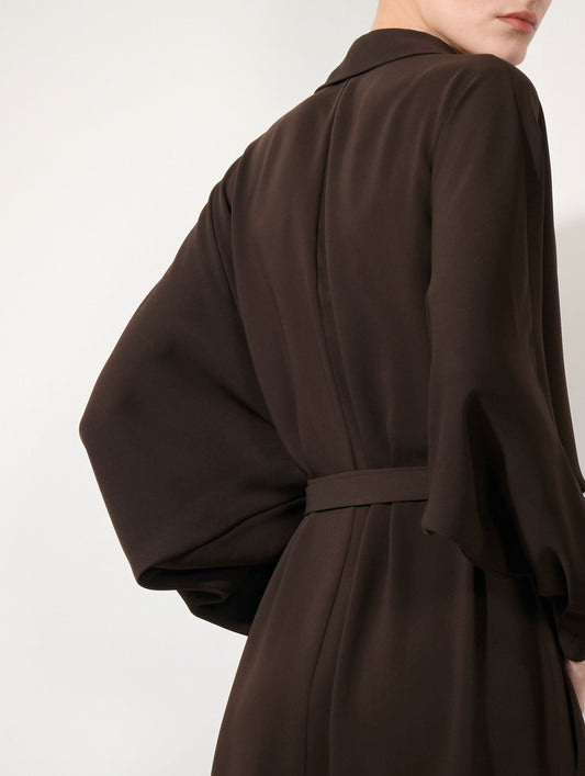 Mocha fluid crepe belted dress