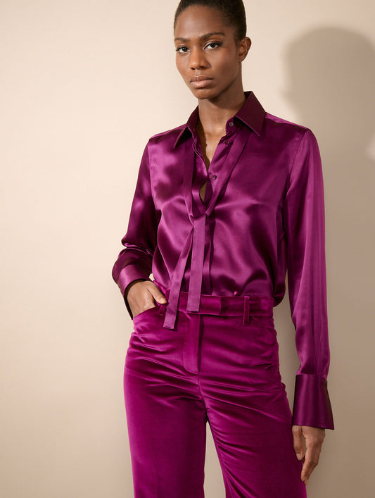 Cyclamen silk satin lavallière blouse