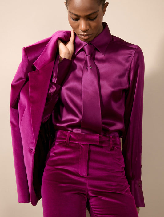 Cyclamen silk satin lavallière blouse