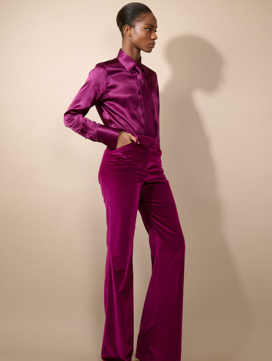 Cyclamen silk satin lavallière blouse