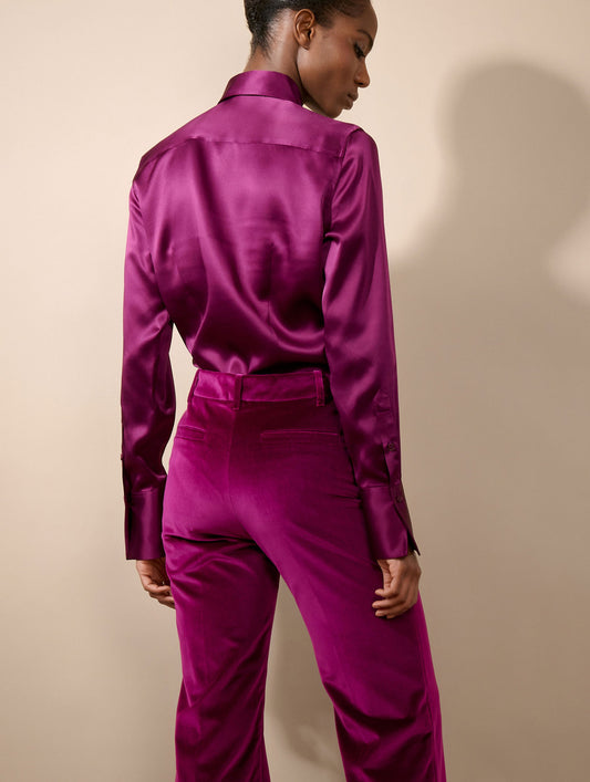 Cyclamen silk satin lavallière blouse