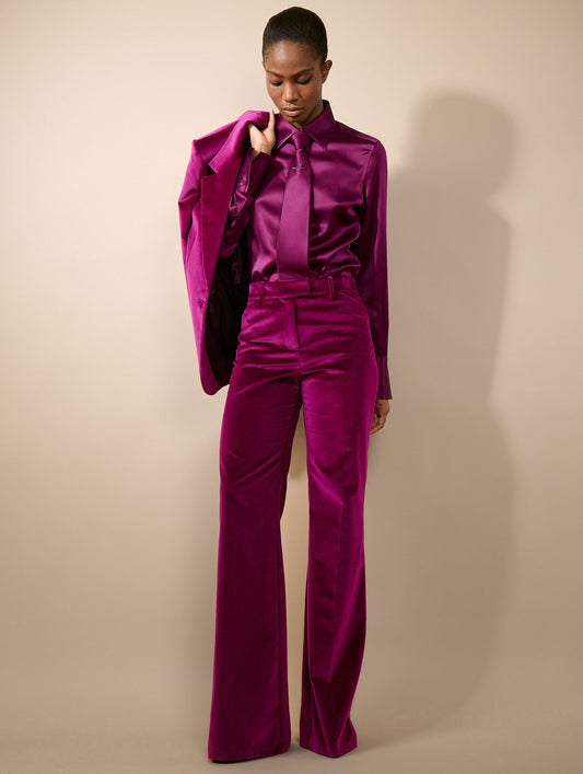 Cyclamen silk satin lavallière blouse