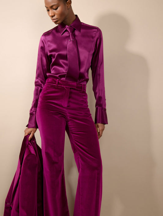 Cyclamen silk satin lavallière blouse