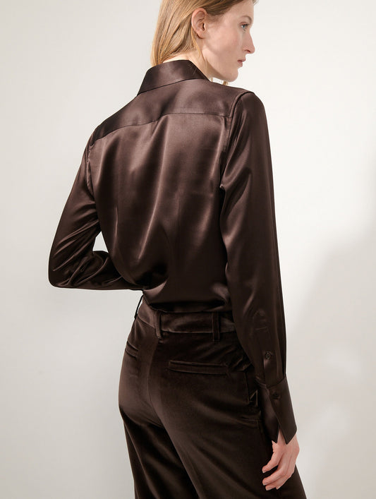 Mocha silk satin lavallière blouse