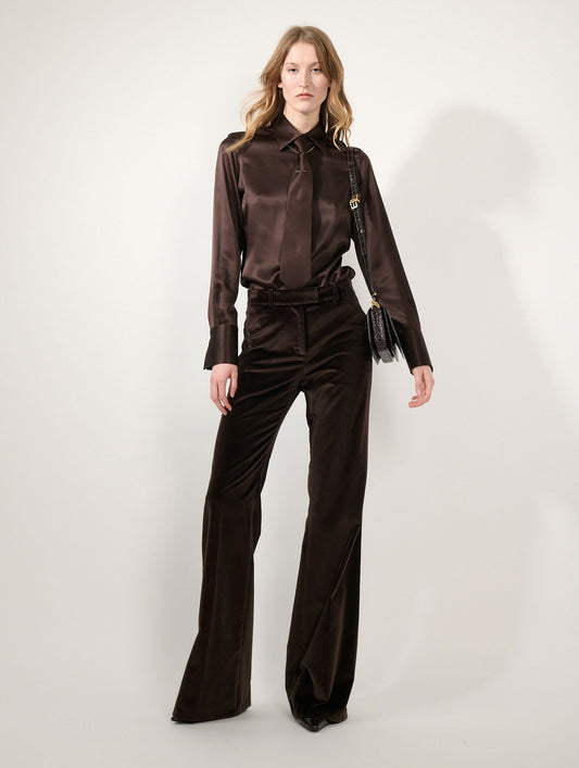 Mocha silk satin lavallière blouse