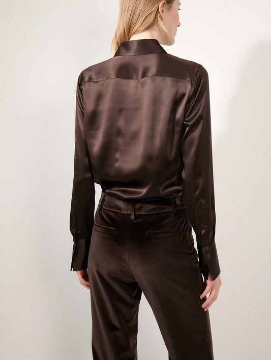 Mocha silk satin lavallière blouse
