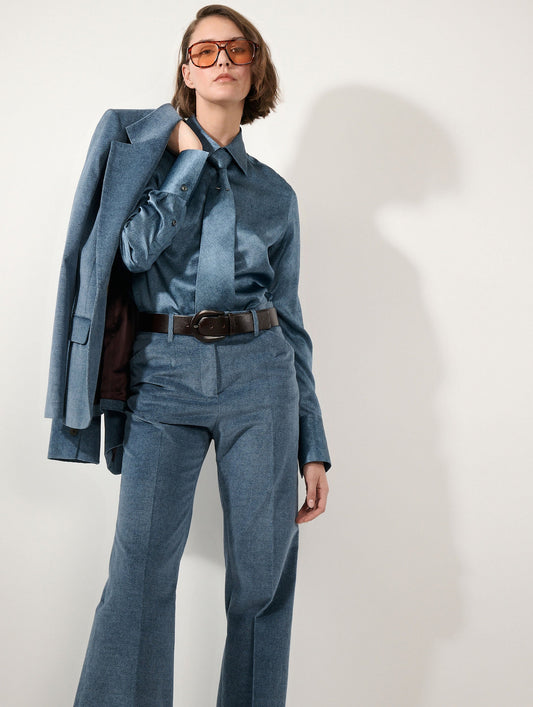 Stone blue silk satin lavallière blouse