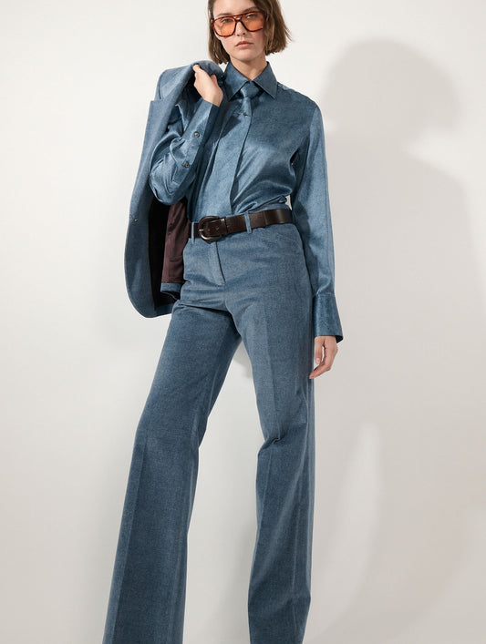 Stone blue silk satin lavallière blouse