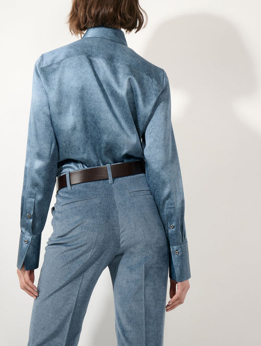 Stone blue silk satin lavallière blouse