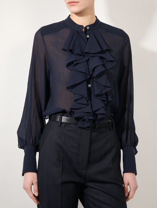 Ink silk crêpon ruffle shirt
